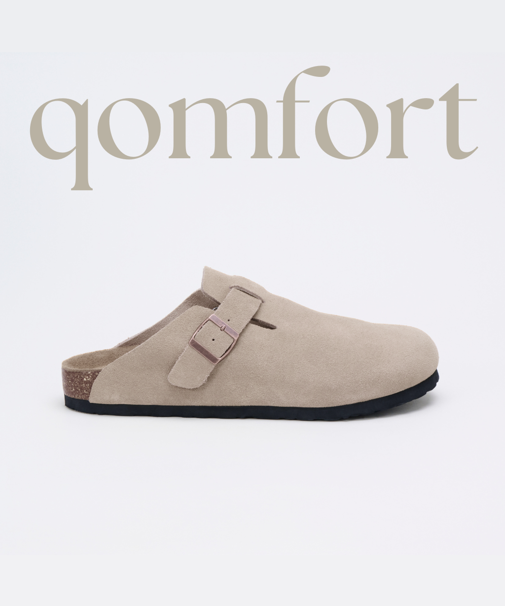 The Premium Suede Clog in Slate, side view